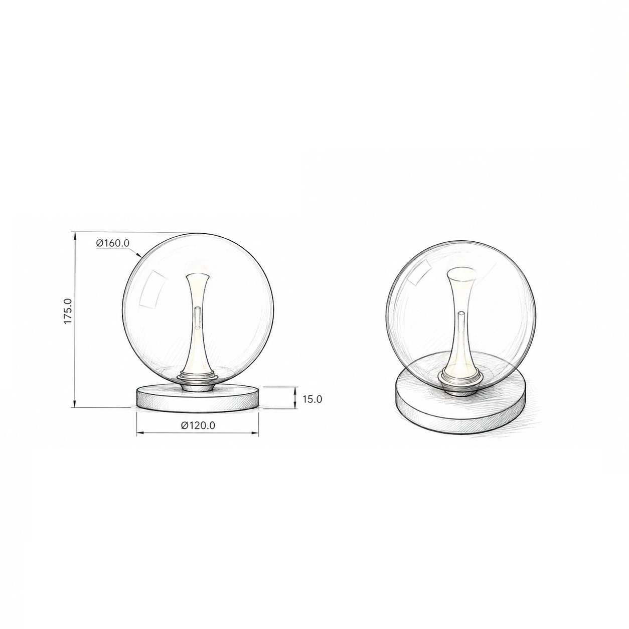 Technische maatvoering van de Lucide Gisela tafellamp met een diameter van 16 cm en een hoogte van 17,5 cm.