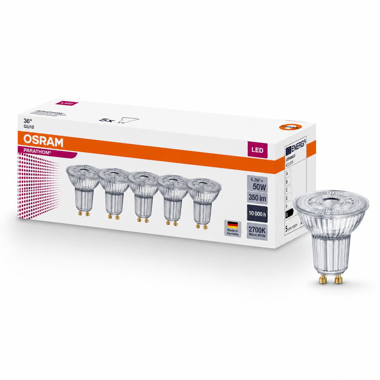 OSRAM PARATHOM PAR16 GU10 LED spot 5-pack 2700K warm wit